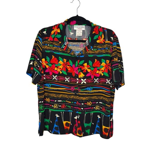 Vtg Peter Popovitch Women’s Large Short Sleeve Button Down Shirt Multicolor 90s - Picture 1 of 5